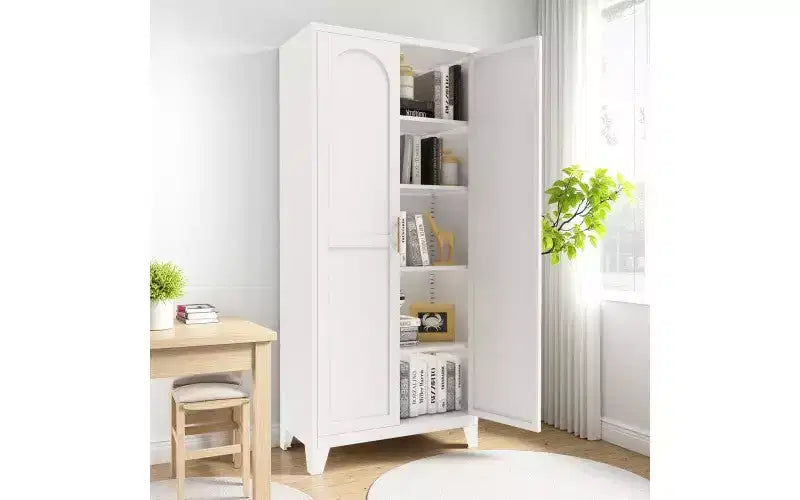 Meuble de Rangement en Métal Chic Crate 71 2 Portes Décoratives avec Étagères Réglables pour Chambre/Salon/Cuisine (Blanc)