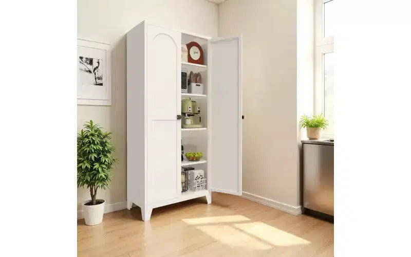 Meuble de Rangement en Métal Chic Crate 71 2 Portes Décoratives avec Étagères Réglables pour Chambre/Salon/Cuisine (Blanc)