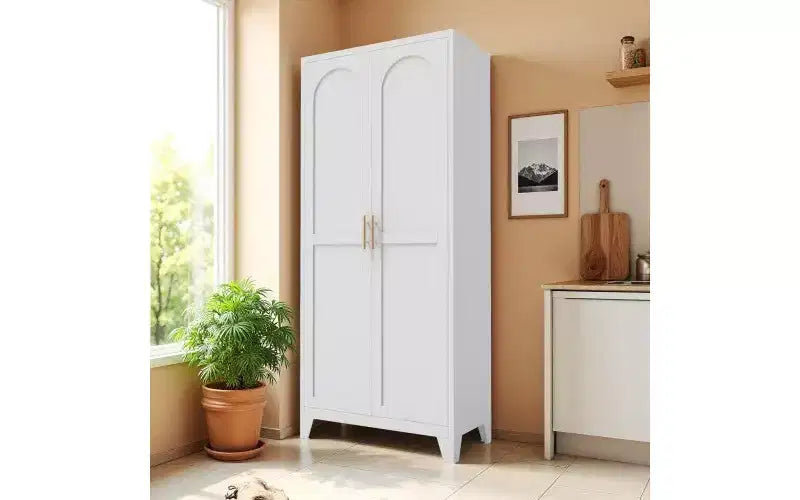 Meuble de Rangement en Métal Chic Crate 71 2 Portes Décoratives avec Étagères Réglables pour Chambre/Salon/Cuisine (Blanc)