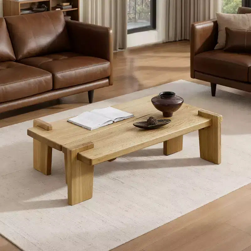 Table basse combinée en bois de frêne massif Art Leon, table basse en bois