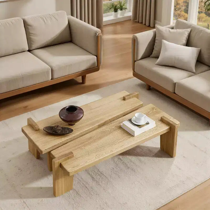 Table basse combinée en bois de frêne massif Art Leon, table basse en bois