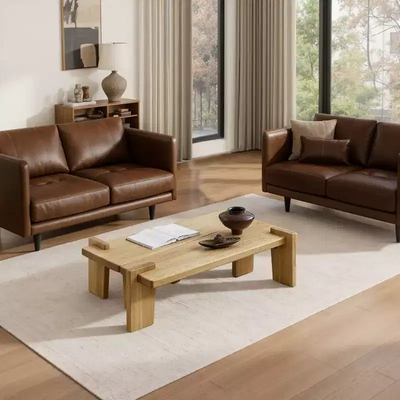Table basse combinée en bois de frêne massif Art Leon, table basse en bois