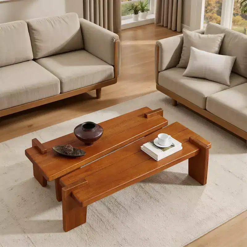 Table basse combinée en bois de frêne massif Art Leon, table basse en bois