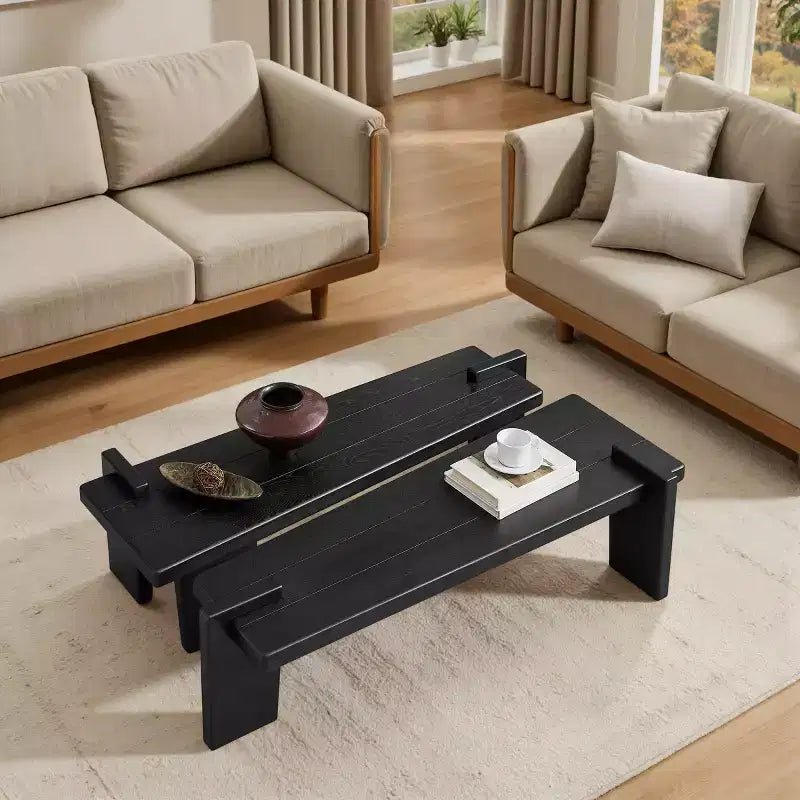 Table basse combinée en bois de frêne massif Art Leon, table basse en bois