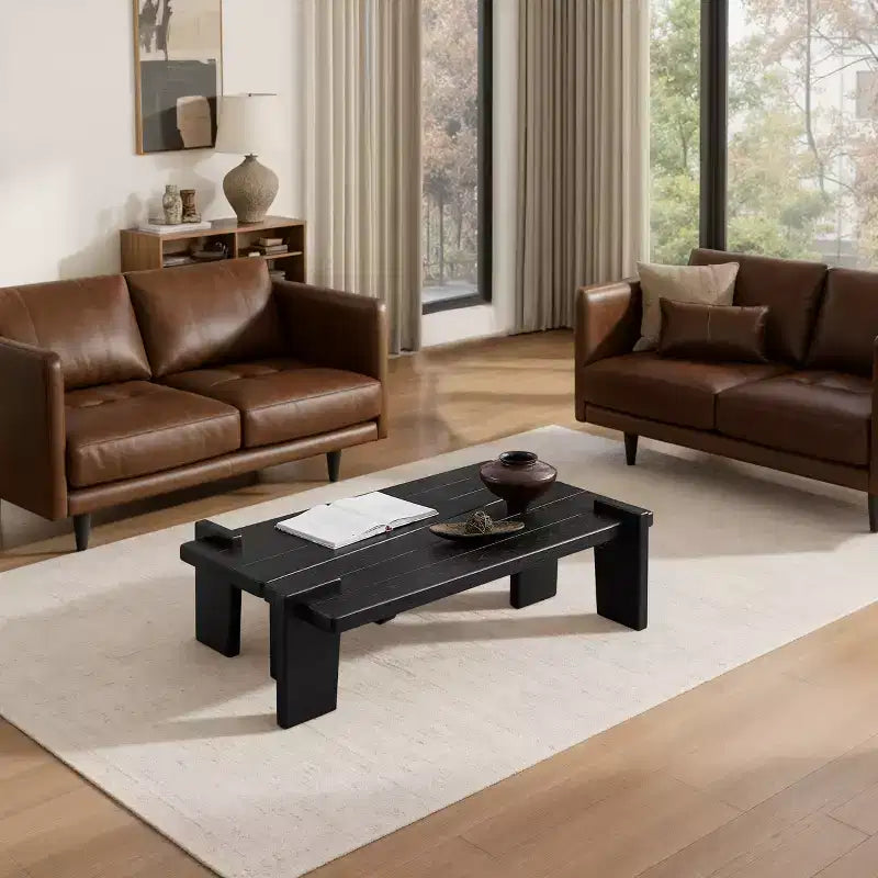 Table basse combinée en bois de frêne massif Art Leon, table basse en bois