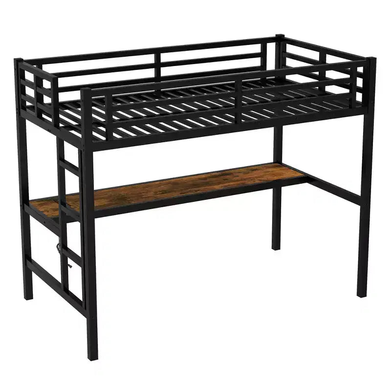 Lit mezzanine moderne en métal Okak, taille double/grand lit/très grand lit, avec bureau, lit superposé peu encombrant avec chargement USB et LED, certifié CPC, lits mezzanine robustes pour enfants et adolescents