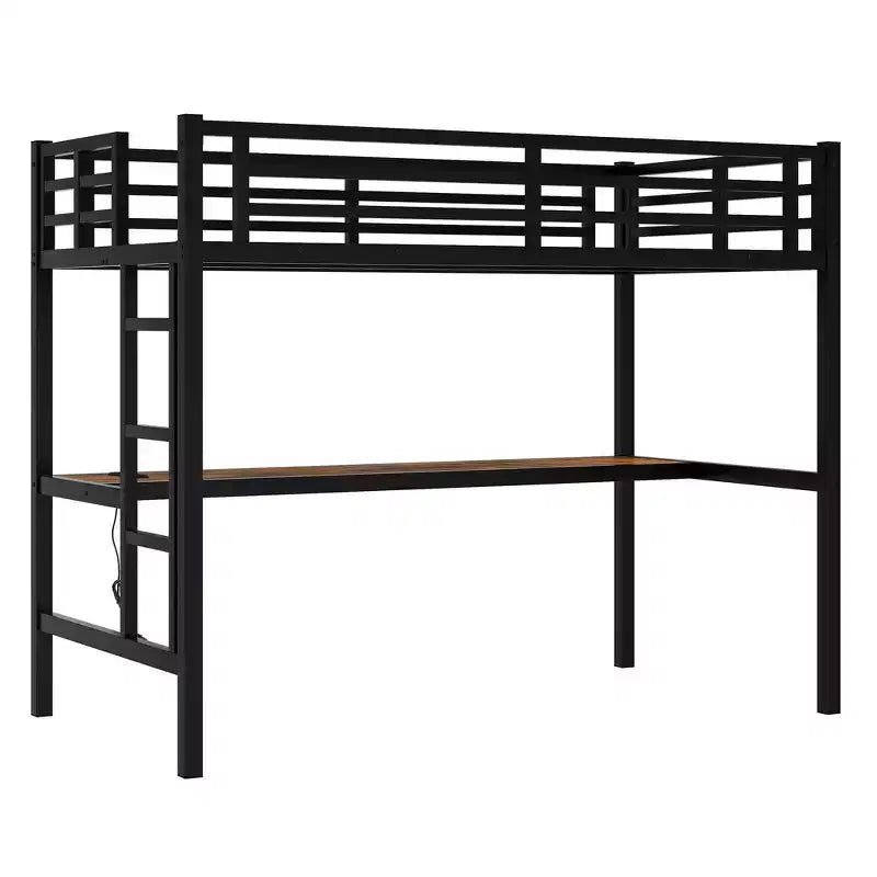 Lit mezzanine moderne en métal Okak, taille double/grand lit/très grand lit, avec bureau, lit superposé peu encombrant avec chargement USB et LED, certifié CPC, lits mezzanine robustes pour enfants et adolescents