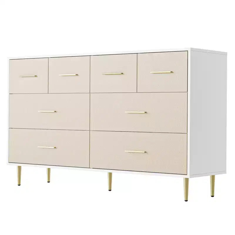 Modern White Nightstand for Bedroom, 8 Drawer Dresser, Small Bedside Table Night Stand, Wooden Nightstand with Drawers for Bedroom, Living Room