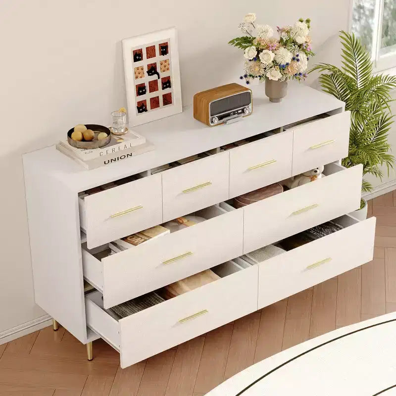 Table de chevet moderne blanche pour chambre à coucher, commode à 8 tiroirs, petite table de chevet, table de chevet en bois avec tiroirs pour chambre à coucher, salon