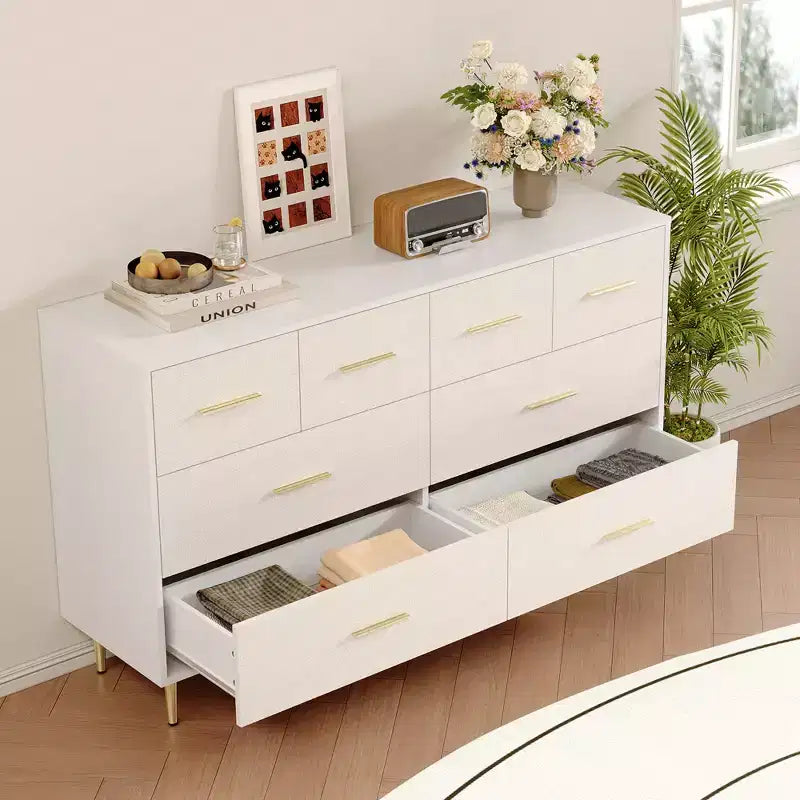 Table de chevet moderne blanche pour chambre à coucher, commode à 8 tiroirs, petite table de chevet, table de chevet en bois avec tiroirs pour chambre à coucher, salon