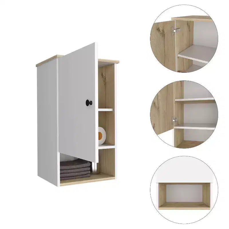 HomeRoots Armoire murale 16 chêne clair et blanc avec trois étagères