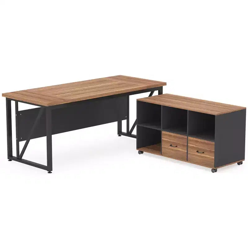 MAYEERTY Bureau d'angle en L 140x160 cm, Bureau de Direction et Caisson de Rangement Mobile