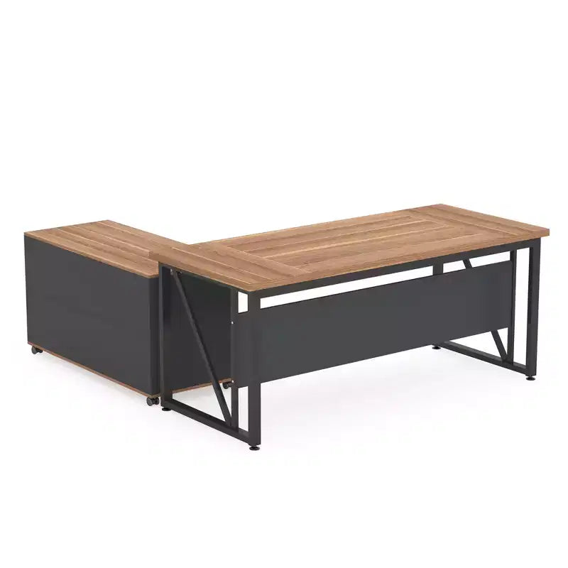 MAYEERTY Bureau d'angle en L 140x160 cm, Bureau de Direction et Caisson de Rangement Mobile