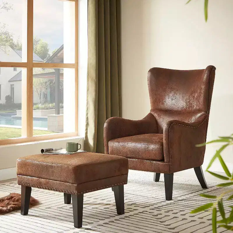 Christopher Knight Home Morgan Vintage High Back Design Distressed Lounge Chair with Ottoman