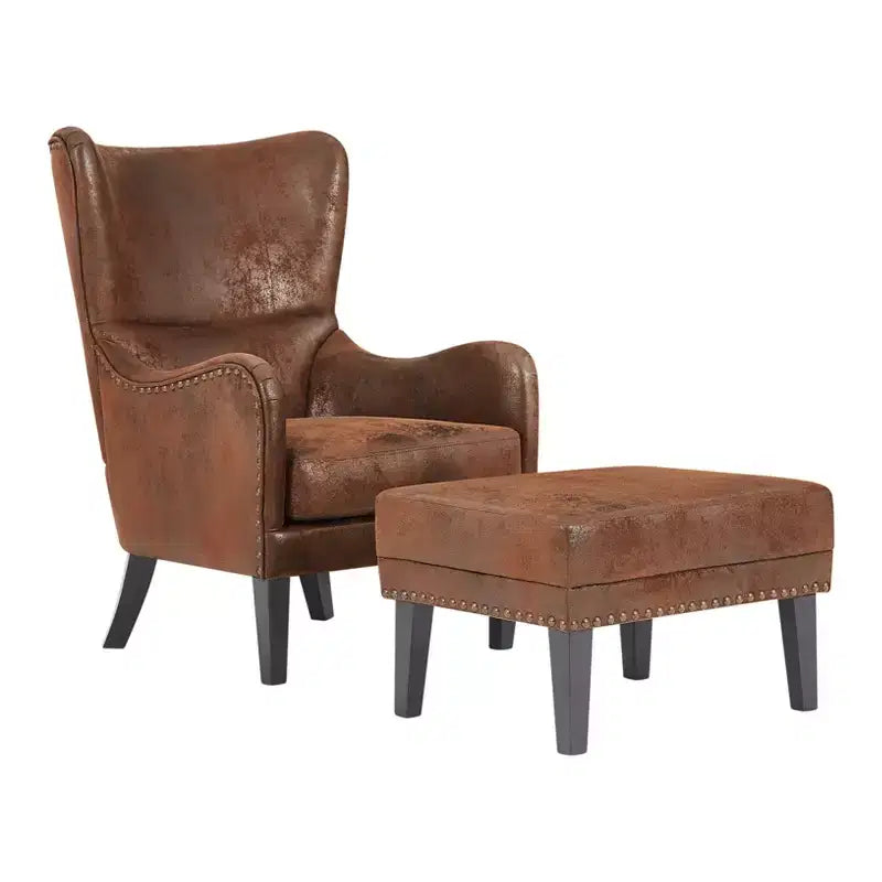 Christopher Knight Home Morgan - Fauteuil de salon vintage à dossier haut vieilli avec ottoman