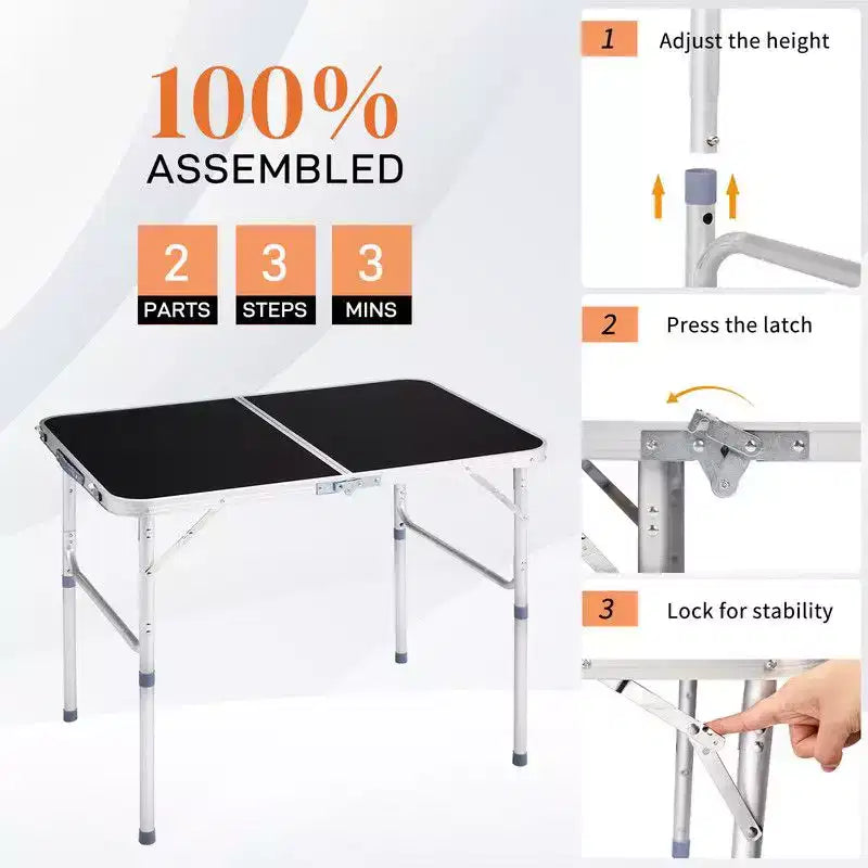 Table pliante rectangulaire de patio Karl Home 3 pieds noire en aluminium