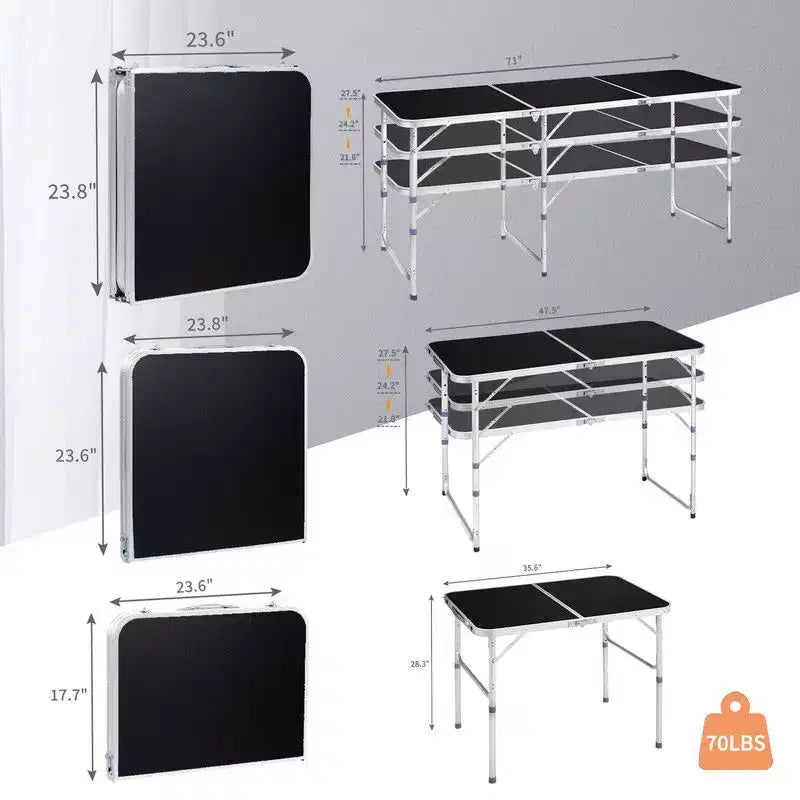 Table pliante rectangulaire de patio Karl Home 3 pieds noire en aluminium