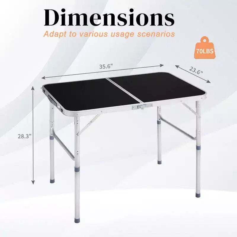 Table pliante rectangulaire de patio Karl Home 3 pieds noire en aluminium