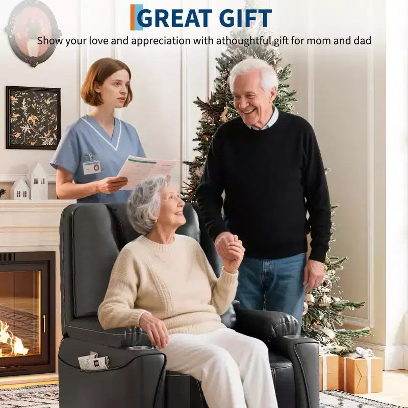 Fauteuil inclinable releveur, canapé, en cuir PU, 3 positions réglables, poches de rangement latérales et porte-gobelets, fauteuil releveur électrique, pour salon