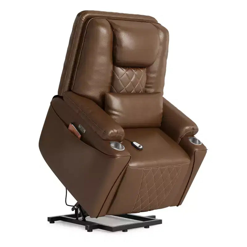 Fauteuil inclinable releveur, canapé, en cuir PU, 3 positions réglables, poches de rangement latérales et porte-gobelets, fauteuil releveur électrique, pour salon