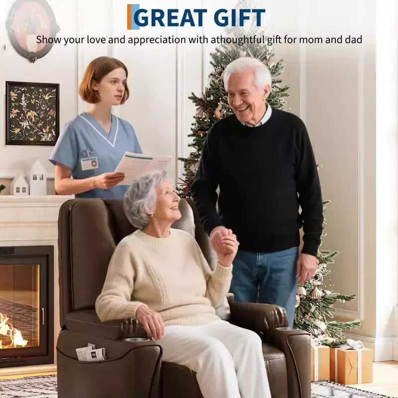 Fauteuil inclinable releveur, canapé, en cuir PU, 3 positions réglables, poches de rangement latérales et porte-gobelets, fauteuil releveur électrique, pour salon