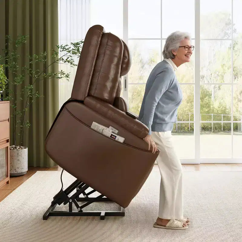 Lift Recliner Chair Sofa, PU Leather Reclining, 3 Adjustable Positions, Side Storage Pockets and Cup Holders, Power Lift Chair, for Living Room