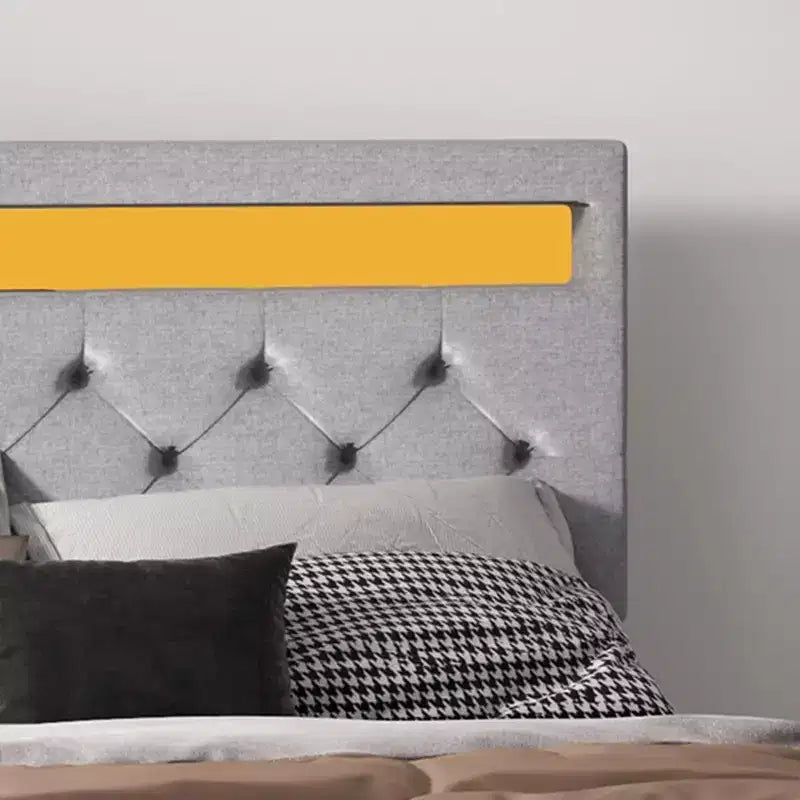 Cadre de lit avec tête de lit lumineuse, Cadre de lit avec port USB à charge rapide, Cadre de lit plateforme capitonné, Sommier tapissier non requis