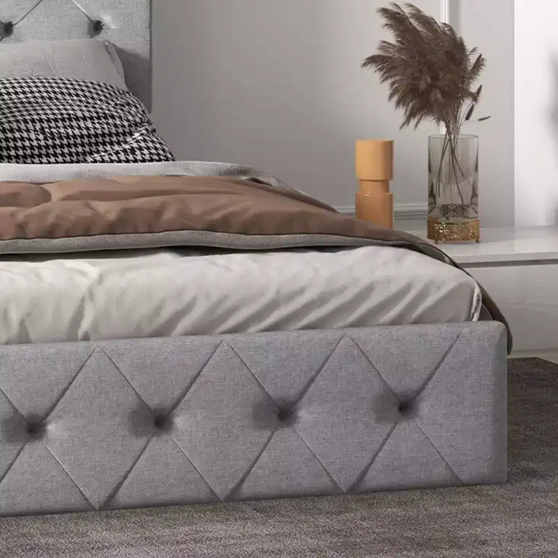 Cadre de lit avec tête de lit lumineuse, Cadre de lit avec port USB à charge rapide, Cadre de lit plateforme capitonné, Sommier tapissier non requis