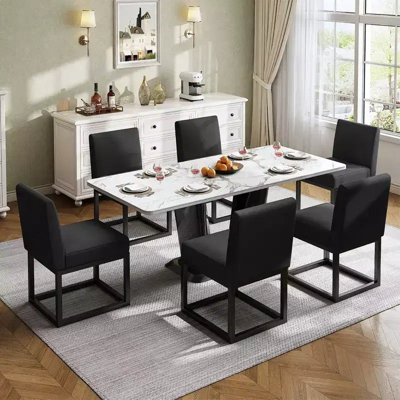 AMERLIFE Chaises de salle à manger en lin Mid-century lot de 6, chaises de dîner modernes rembourrées