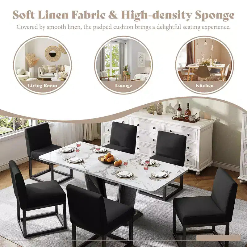 AMERLIFE Chaises de salle à manger en lin Mid-century lot de 6, chaises de dîner modernes rembourrées