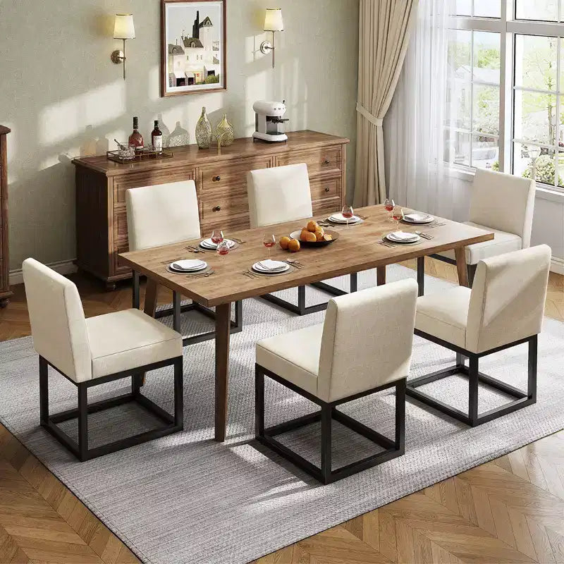 AMERLIFE Chaises de salle à manger en lin Mid-century lot de 6, chaises de dîner modernes rembourrées