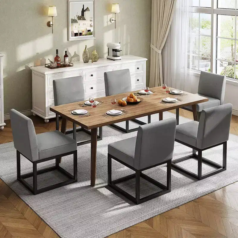 AMERLIFE Chaises de salle à manger en lin Mid-century lot de 6, chaises de dîner modernes rembourrées