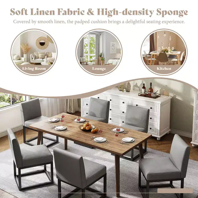 AMERLIFE Chaises de salle à manger en lin Mid-century lot de 6, chaises de dîner modernes rembourrées