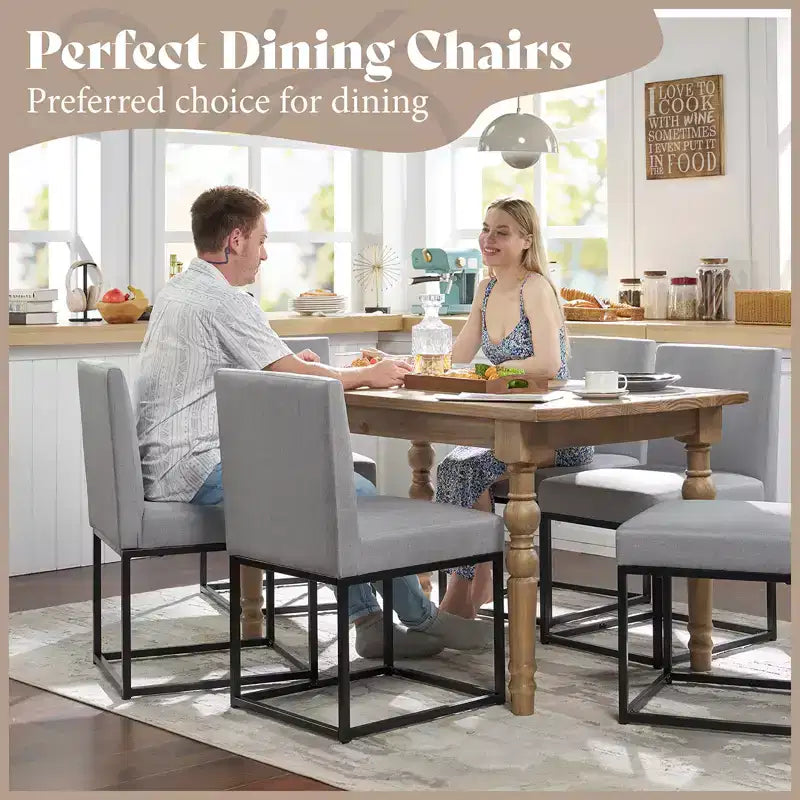 AMERLIFE Chaises de salle à manger en lin Mid-century lot de 6, chaises de dîner modernes rembourrées