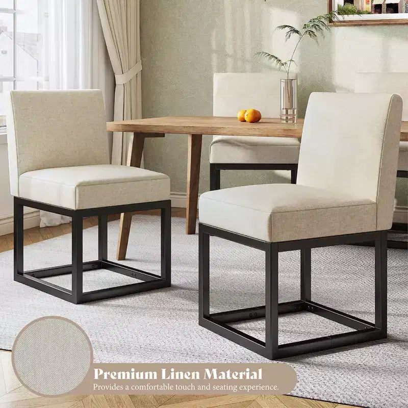 AMERLIFE Chaises de salle à manger en lin Mid-century lot de 6, chaises de dîner modernes rembourrées