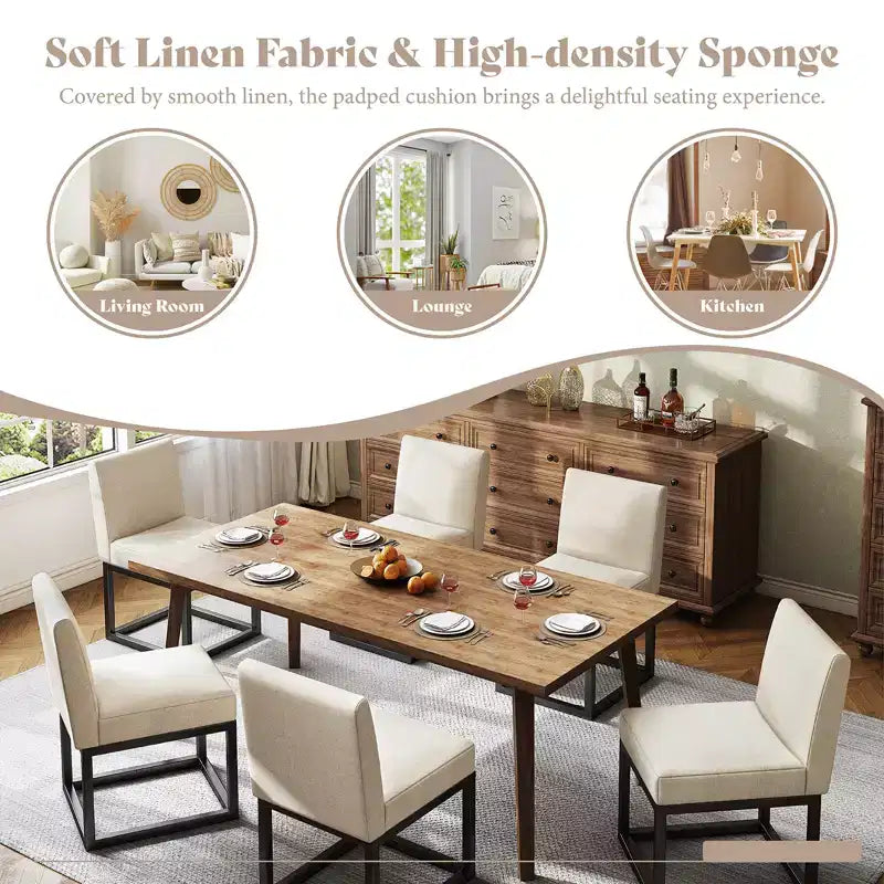 AMERLIFE Chaises de salle à manger en lin Mid-century lot de 6, chaises de dîner modernes rembourrées