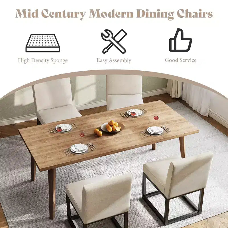 AMERLIFE Chaises de salle à manger en lin Mid-century lot de 6, chaises de dîner modernes rembourrées