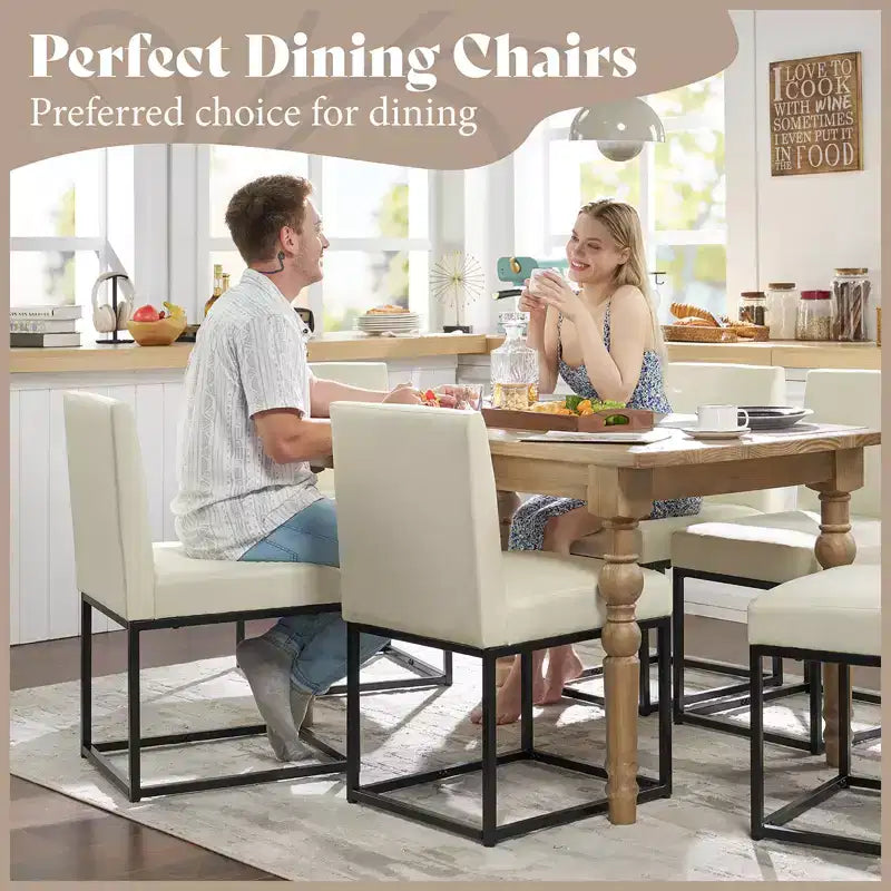 AMERLIFE Chaises de salle à manger en lin Mid-century lot de 6, chaises de dîner modernes rembourrées