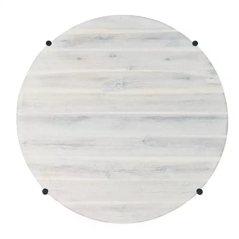 happimess Carly Table basse ronde moderne Coastal en bois d'acacia/jacinthe d'eau avec panier de rangement