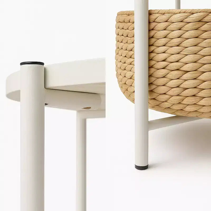 happimess Carly Table basse ronde moderne Coastal en bois d'acacia/jacinthe d'eau avec panier de rangement