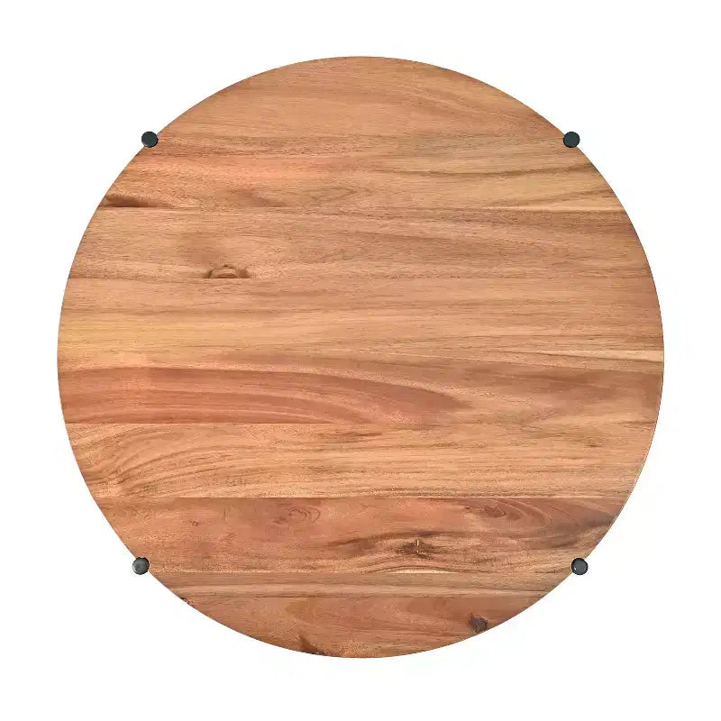happimess Carly Table basse ronde moderne Coastal en bois d'acacia/jacinthe d'eau avec panier de rangement