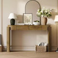 MAYEERTY Console Table with Natural Wood Grain Finish Fluted Design Oval Top and 2 Drawers for Entryway and Living Room Pine Wood