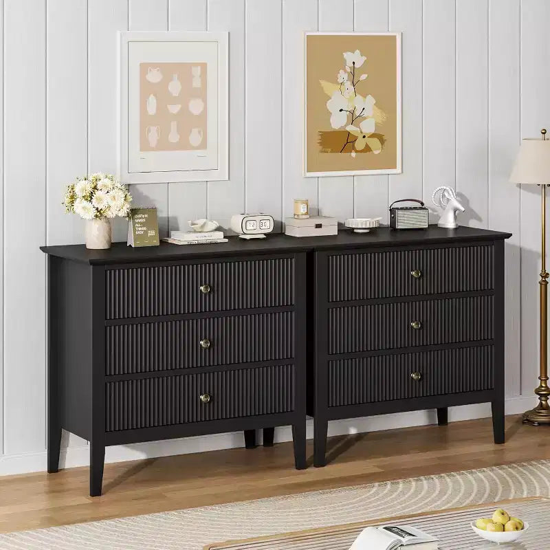 Commode à 3 tiroirs cannelée, Grande commode de chevet, Commode en bois moderne, Grand meuble de rangement peint pour placard, couloir, entrée, chambre à coucher