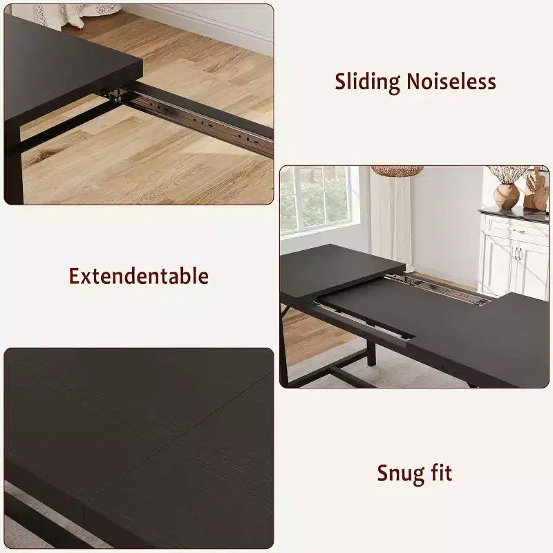 Ensemble de table à manger extensible 3 pièces pour 4-6 personnes avec 2 bancs rembourrés, grande table de cuisine rectangulaire, design peu encombrant