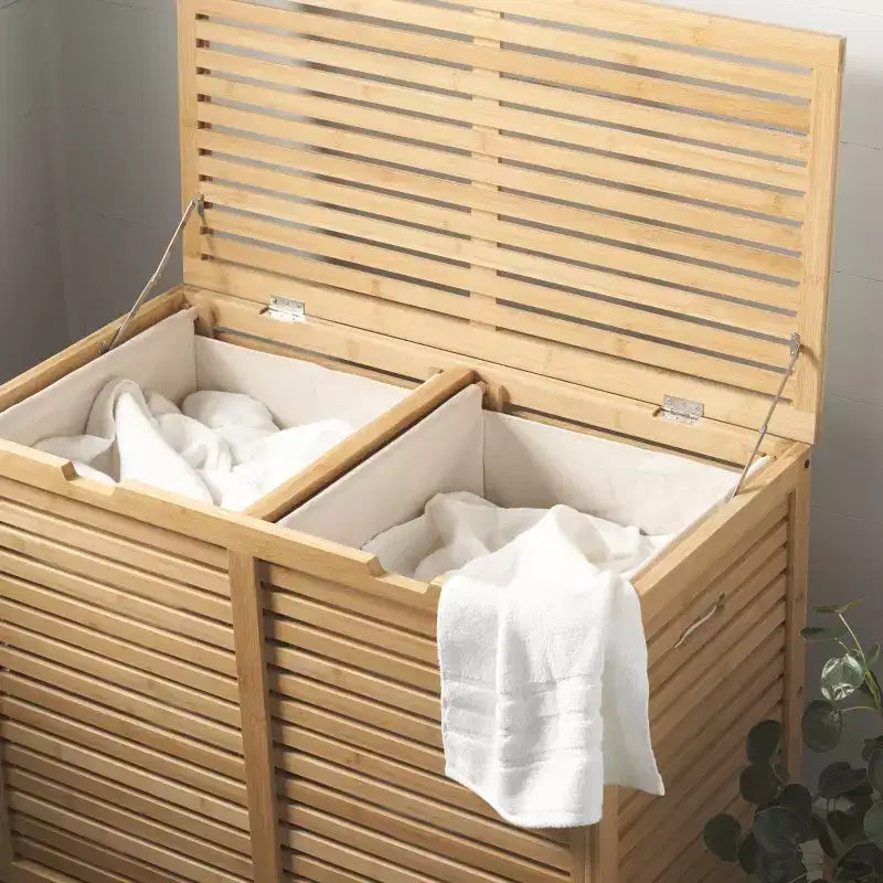 Panier à linge double compartiment Lahiri avec doublure - STG1904 - Naturel/Beige - Safavieh