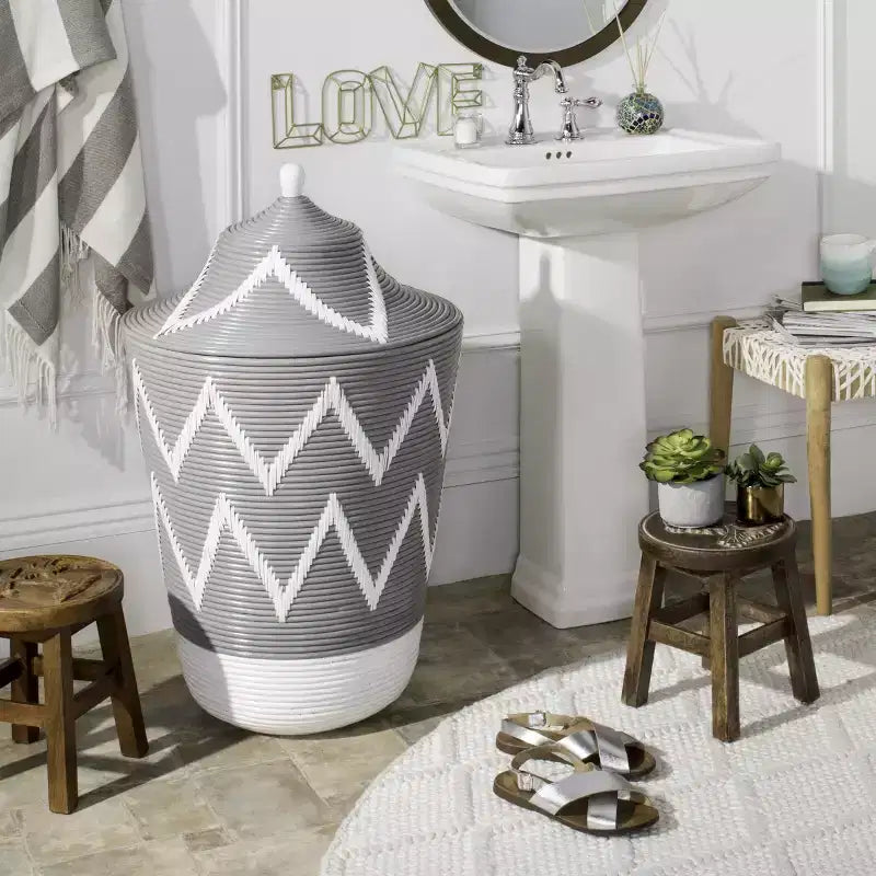 Panier à linge Reina - HAC6004 - Gris/Blanc - Safavieh