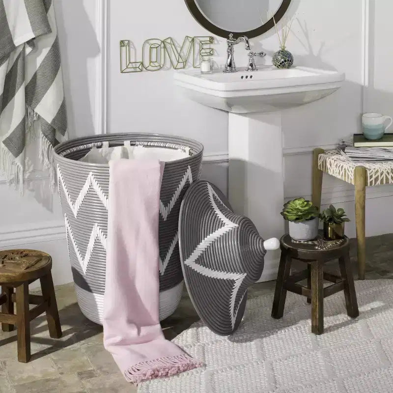 Panier à linge Reina - HAC6004 - Gris/Blanc - Safavieh