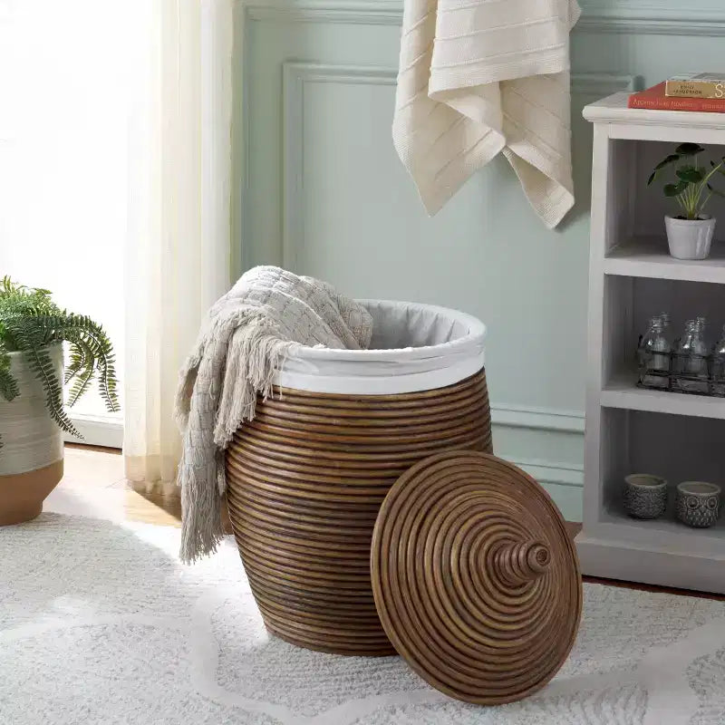 Panier à linge Mikkel - HAC6503 - Blanc/Brun Miel Lavé - Safavieh