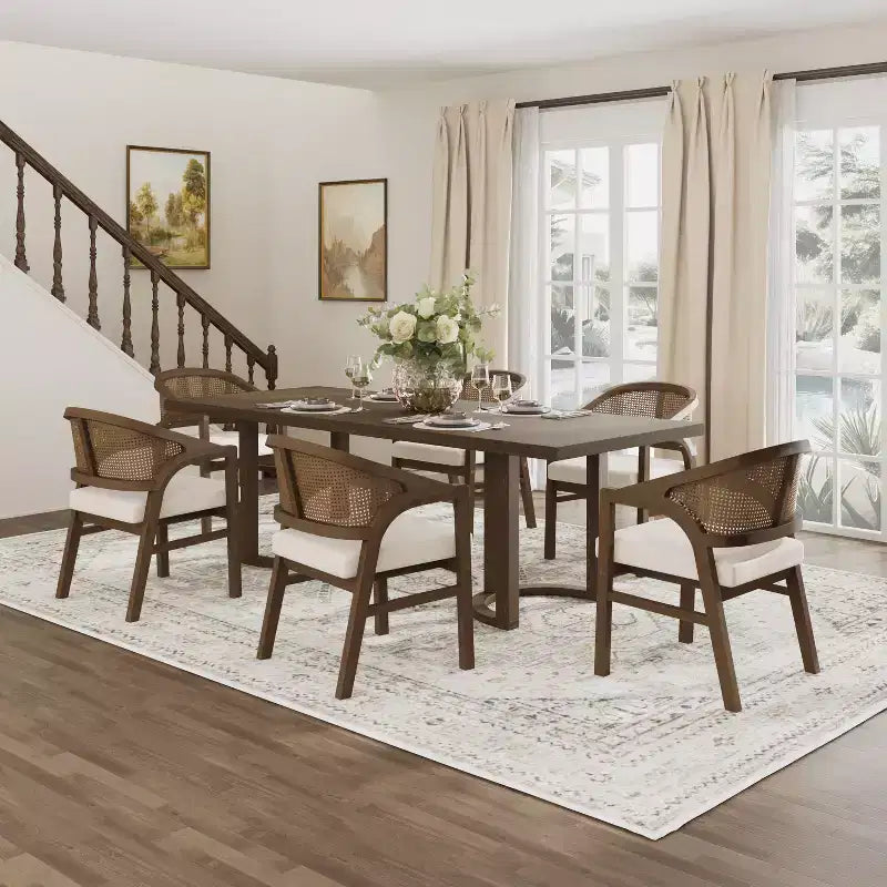 Christopher Knight Home Keira 7 Piece Modern Rattan and Rubberwood Upholstered Dining Set