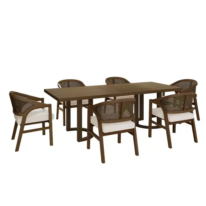 Ensemble de salle à manger 7 pièces Christopher Knight Home Keira moderne en rotin et bois d'hévéa rembourré